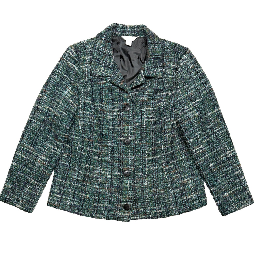 Christopher Banks Mini Checkered Wool Blend Tweed Women's Large Blazer
